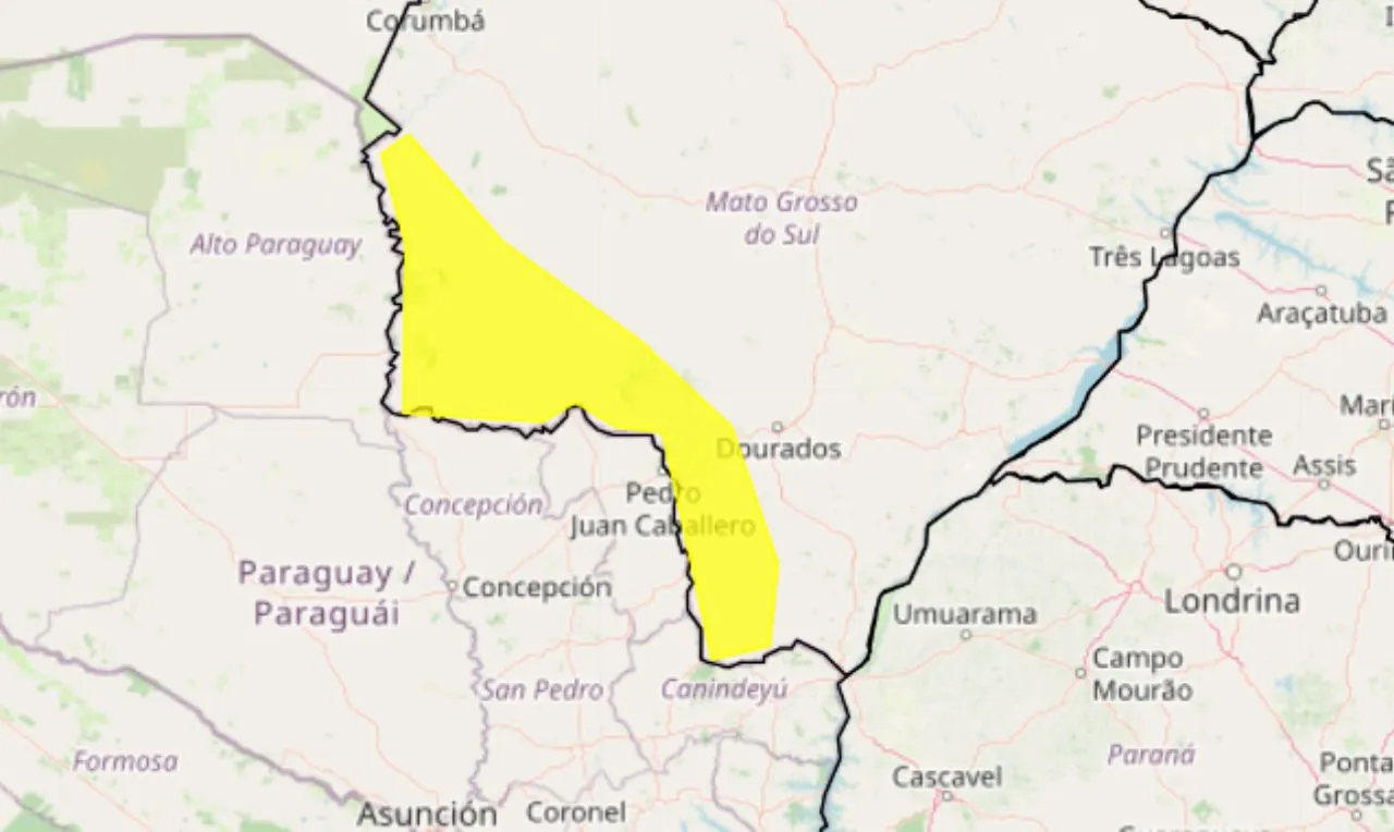 o mapa mostra as áreas em alerta para ventos intensos